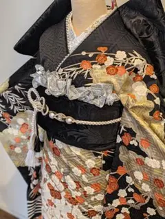 振袖フルセット 身丈162裄64 豪華振袖 黒 金銀彩 正絹 逸品