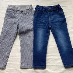 ストライプとデニムのパンツ2本セット　長ズボン