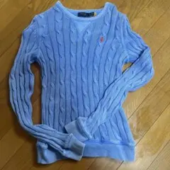Polo Ralph Lauren ケーブルニット Vネック 長袖ライトブルー