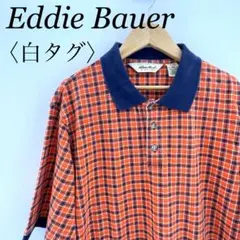 【90s白タグ】エディーバウアー チェック柄 ポロシャツ オレンジ 紺 古着のサムネイル