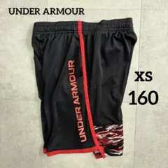 アンダーアーマー ハーフパンツ 迷彩切替 ドライ 黒 赤 160 キッズ xs