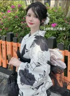 浴衣単品 浴衣 白黒 花 花 浴衣 モノトーンの通販