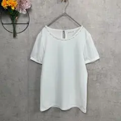 【美品】ヘルシーカレン Tシャツ カットソー 半袖 シアースリーブ ビジュー L