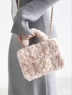 RANDA モノグラムパーツファーバッグ ピンク