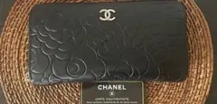 CHANEL シャネル　長財布　ラウンドファスナー　カメリア　ラムスキン