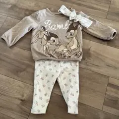 ディズニー　バンビ トレーナーと花柄レギンス、ヘアバンドのセット　68cm