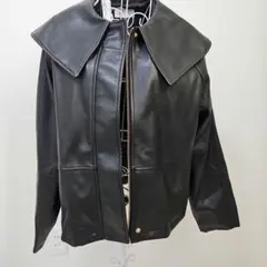 オペークドットクリップ　黒　ブラック　レザージャケット　フェイク