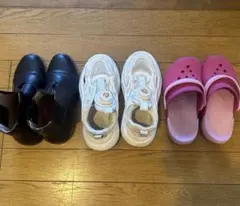 女の子シューズ3点セット 本革馬靴＆crocs 21.5cm相当