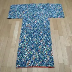 古着 着物 紺色 カラフル 花柄 ハンドメイドやリメイク用の端切れにも◎