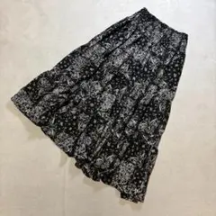 アンドラブ　マサミサトミ　総柄フレアロングスカート　ブラック　ホワイト　LLのサムネイル
