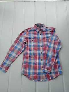【UNIQLO】長袖フランネルチェックシャツ（レッド×ブルー）Sサイズ