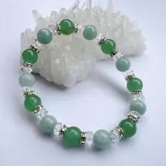 天然石ブレスレット グリーンメノウ×翡翠×水晶ボタンカット パワーストーン