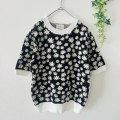 極美品 Diosfront 花柄サマーニット 半袖カットソー （F）のサムネイル
