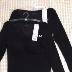 UNIQLO 極暖ヒートテックリブUネックブラTシャツ　ブラック
