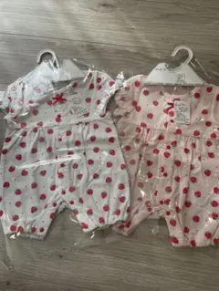 新品　半袖　ロンパース ２枚セット　苺　ピンク　白　60〜70サイズ　女の子