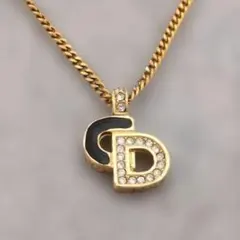 ChristianDior ディオール　ロゴ　ラインストーン　ネックレス 金色