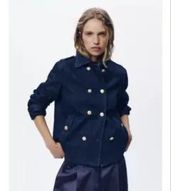 タグ付✨ ZARA デニムブレストジャケット 金ボタン ネイビー Sサイズ