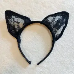 カチューシャ 猫耳 レース ブラック ハロウィン コスチューム