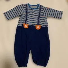 ストライプロンパース クマ刺繍付き