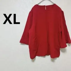 赤い五分袖トップス 【XL】ポリエステル100% 無地