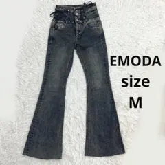 美品　EMODA 25AW M リボンハイウエストフレアパギンス　インディゴ