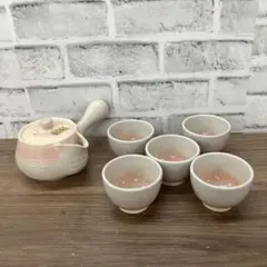 D4【極美品・伝統工芸】萩焼 急須＆湯呑み 5客セット 天鵬山作 昭和 