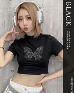 ちゃんかお着BLACK QUEEN 蝶々 タイト クロップド Tシャツ Y2kのサムネイル