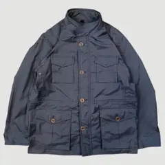 新品タグ付き】リネンコットン サファリジャケット スティールブルー M 