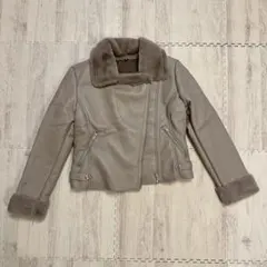 ベージュ ファー付き ライダースジャケット