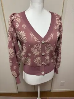 アクシーズファムポエティック 花柄ニットカーディガン パールボタン付き