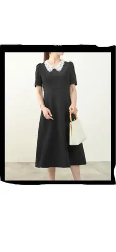 お得！Liala×PG 黒のレース襟半袖ワンピース