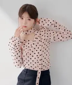【SALON by Chico】チョーカー付きフロッキードットレーストップスのサムネイル