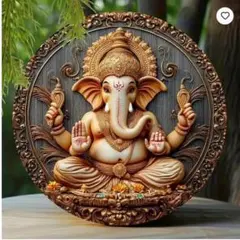 ガネーシャ 壁掛けデコレーション 木製 インテリア 円形 20cm