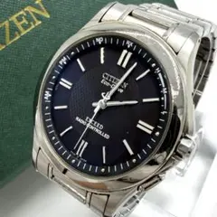 稼動】 箱付き CITIZEN エクシード 腕時計 黒文字盤 ソーラー メンズ 