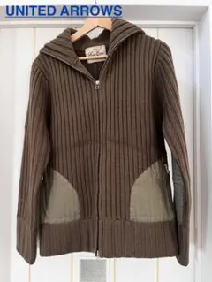 ユナイテッドアローズ　ジップアップ・ニットコマンドセーター　カーキ　ミリタリー