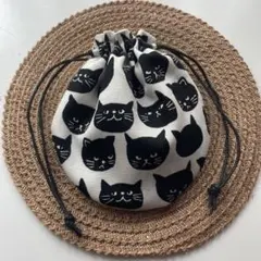 まんまる巾着◉ネコフェイス　ホワイト