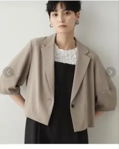 ランタンスリーブテーラードジャケット【洗濯機洗い可】／オペークドットクリップ