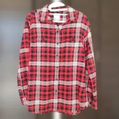 【ザノースフェイス】赤黒チェックフランネルシャツ 秋冬 長袖 M 暖 アウトドア