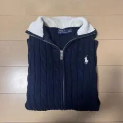 ポロラルフローレン ケーブルニット ジップアップ コットン 紺 XS