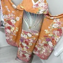 大きめサイズ 振袖 金駒刺繍 金彩加工 鴛鴦文様 正絹 振袖フルセット