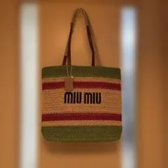 MiuMiu ストライプ トートバッグ カゴバッグ - メルカリ