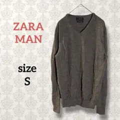 ザラマン【S】長袖Vネックニット ブラウン系 ウール 伸縮性 シンプル