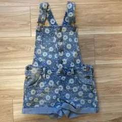 花柄デニムオーバーオール