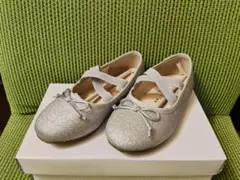 プティマイン　キッズ　結婚式　フォーマルシューズ　シルバー　ラメ　16　子供