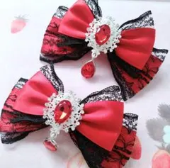 リボン ヘアクリップ 左右2個セット 量産型 地雷系 赤 レッド ドロップ