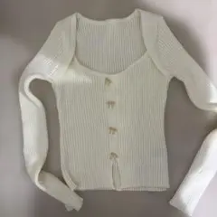 アイボリー リブ編み 長袖セーター