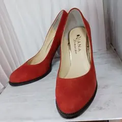 DIANA レッド スエード ハイヒールパンプス