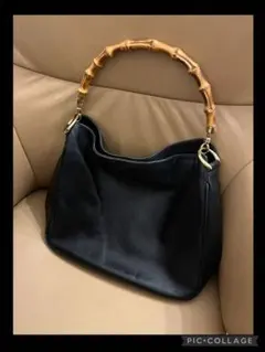GUCCI バンブーハンドル レザー ショルダーバッグ ブラックのサムネイル