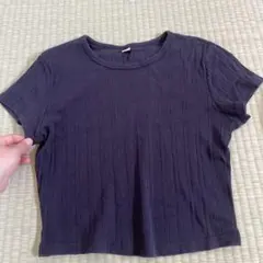 GU リブ 半袖 Tシャツ ダークパープル Lサイズ