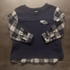 SHIPS KIDS チェック柄切り替え長袖Tシャツ 100